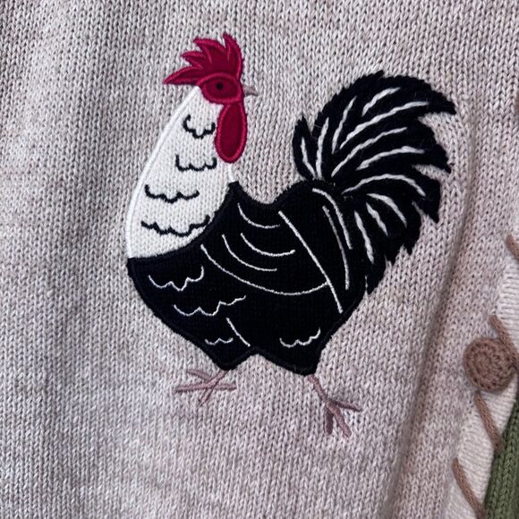 Mandal Bay Vintage Embroidered Chicken Print Linen Blend Sweater Vest Size M - Picture 4 of 8